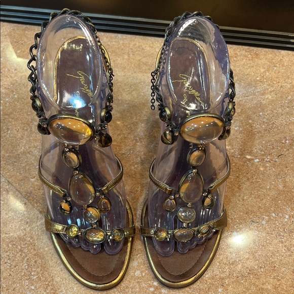 Giuseppe Zanotti Gold and Black Gemstone Heels - Picture 1 of 7